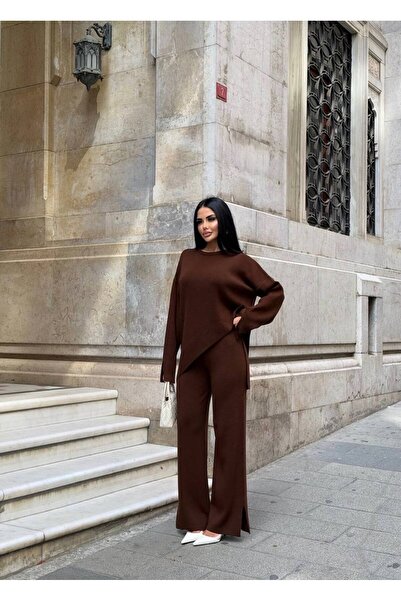 Friday Mood Women's Asymmetrical Cut Trousers & Sweater Knitwear Set