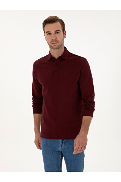Cacharel Bordo Regular Fit %100 Pamuk 3 İplik Polo Yaka Sweatshirt 50318960-VR014