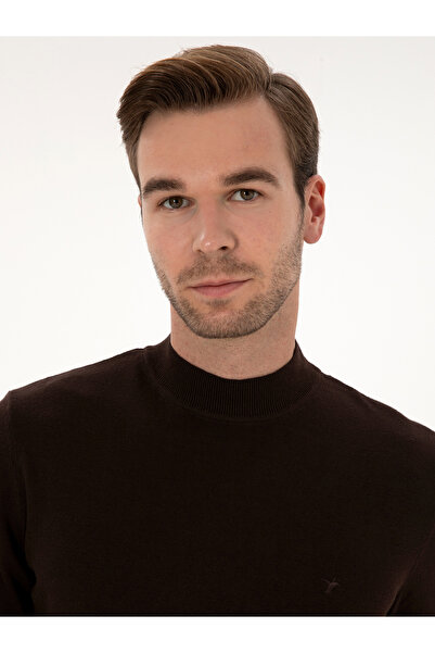 Cacharel Kahverengi Slim Fit Pamuk Karışımlı Çeyrek Balıkçı Yaka Basic Triko Kazak 50318704-VR029