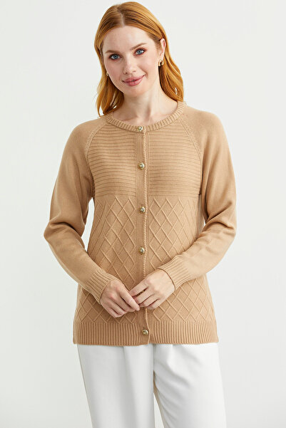 Sementa Cardigan tricotat cu decolteu rotund - Camel