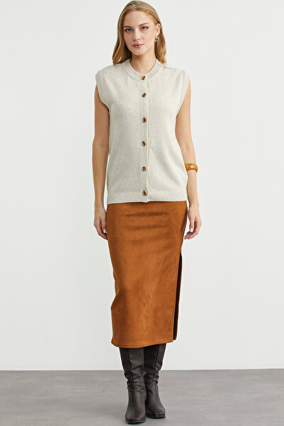 Sementa Button Closure Wool Knit Vest - Stone