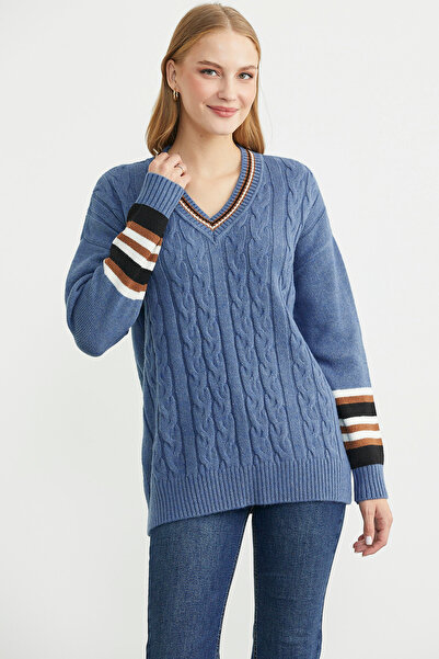 Sementa Pulover tricotat cu decolteu în V - Indigo