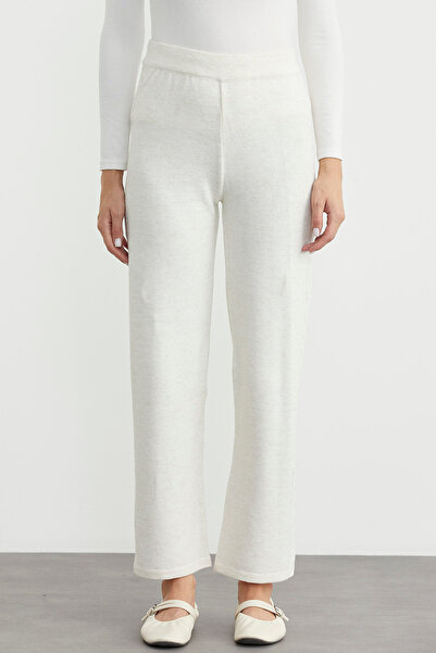 Sementa Comfortable Fit Knitwear Trousers with Side Motifs - Bone