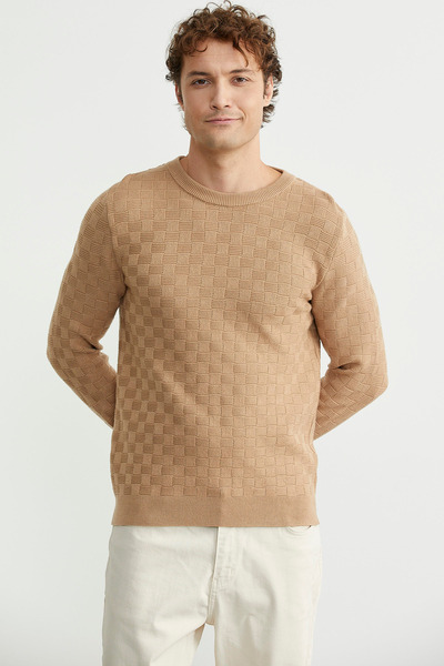 Sementa Patterned Crew Neck Knit Sweater - Beige