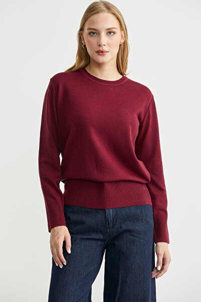 Sementa Πουλόβερ με λαιμόκοψη από μαλλί Basic Knitwear - Claret Red