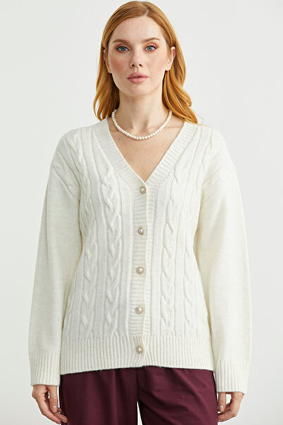 Sementa Pearl Button Detailed Knitwear Cardigan - Bone