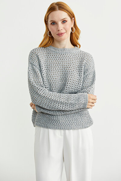 Sementa Payetli File Motif Triko Kazak - Gri