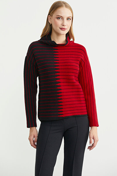 Sementa Dik Yaka Kontrast Triko Kazak - Siyah