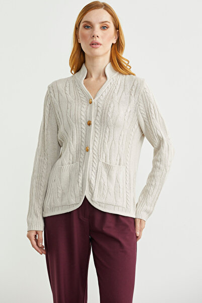 Sementa Hakim Wool Knitwear Jacket with Collar Pockets - Stone