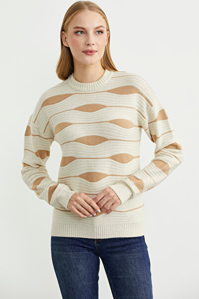 Sementa Renk Kombinli Triko Kazak - Taş