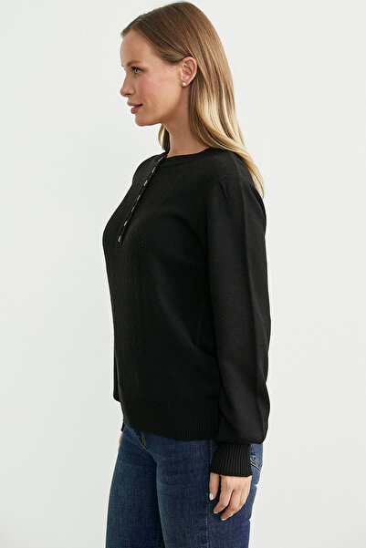 Sementa Half Button Round Neck Knitwear Sweater - Black