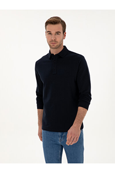 Cacharel Lacivert Regular Fit %100 Pamuk 3 İplik Polo Yaka Sweatshirt 50318960-VR033