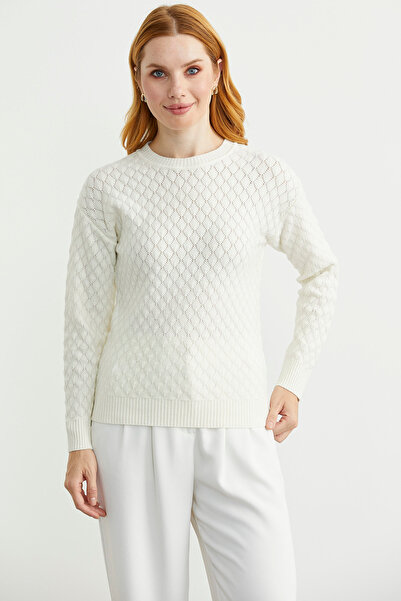 Sementa Motif Crew Neck Knitwear Sweater - Bone