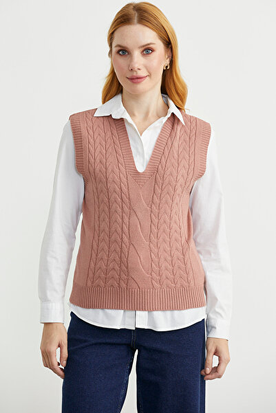 Sementa V-Neck Hair Knitwear Sweater - Rose