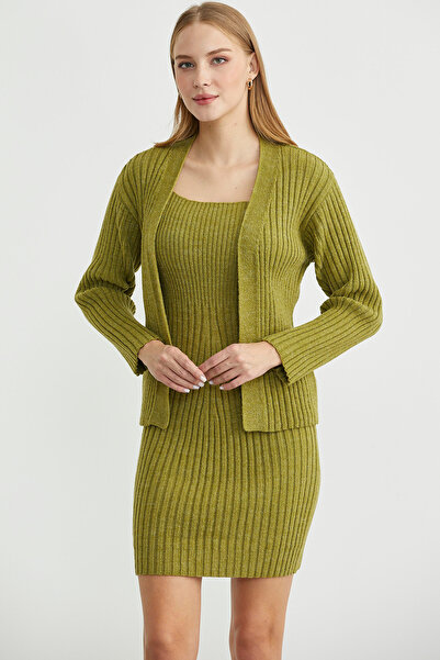 Sementa İkili Elbise Hırka Triko Takım - Yeşil