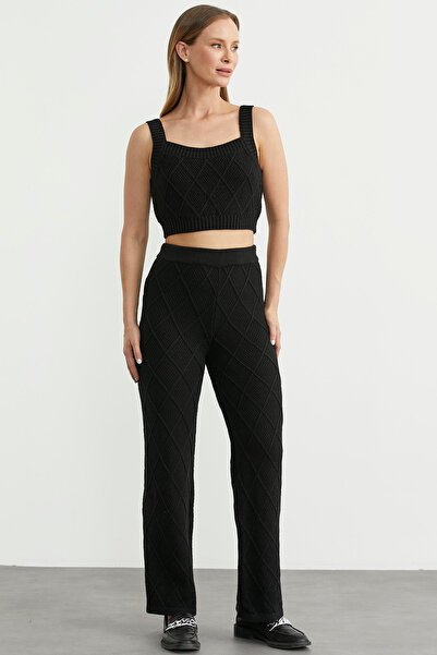 Sementa Cotton Crop Pants Knitwear Set - Black