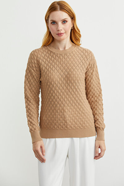 Sementa Patterned Crew Neck Knit Sweater - Beige