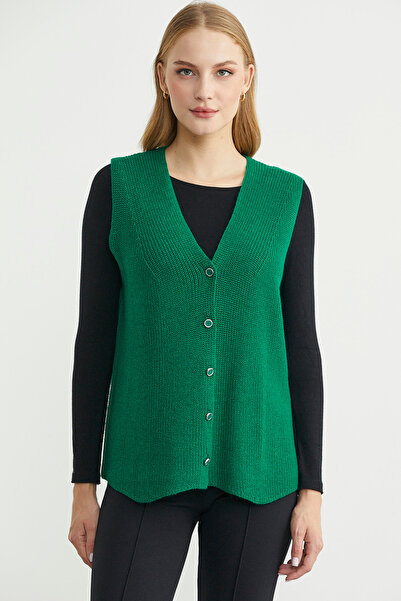 Sementa Thessaloniki Knitted Buttoned Wool Knitwear Vest - Green