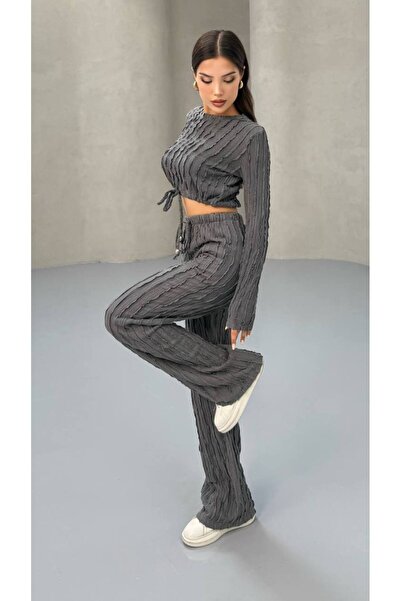 MY DEPO Women's Waist Tie Crop Pants Set