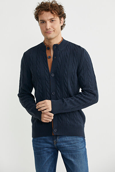 Sementa Buttoned Hair Knitwear Cardigan - Navy Blue