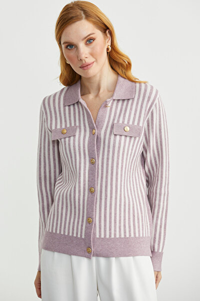 Sementa سترة تريكو بياقة مخططة - وردي