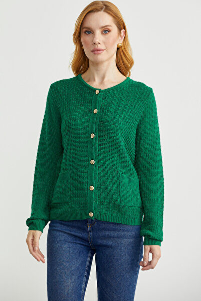 Sementa Dore Düğme Detaylı Yünlü Triko Hıırka - Yeşil