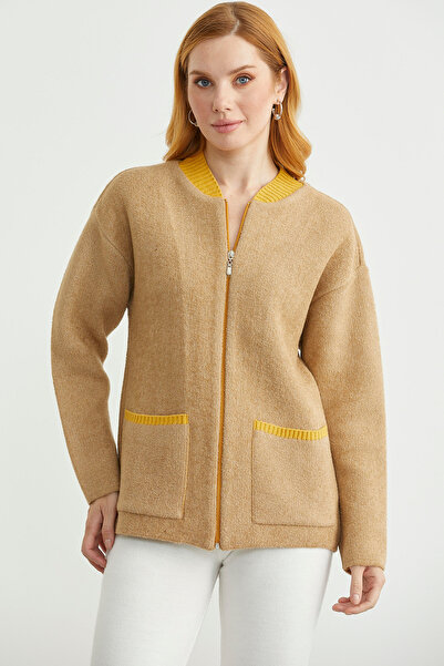 Sementa Jachetă din tricot din lână cu buzunar cu fermoar - bej