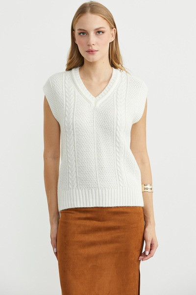 Sementa Wool V-Neck Knitwear Sweater - Bone
