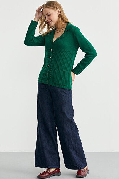 Sementa Wool Pocket Button Detailed Knitwear Jacket - Green