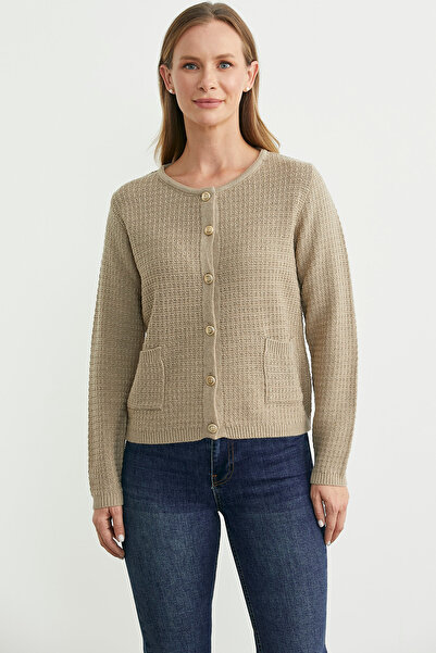 Sementa Dore Düğme Detaylı Yünlü Triko Hıırka - Bej