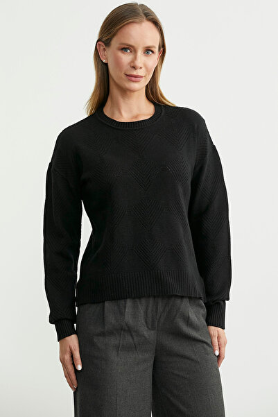 Sementa Renge Renk Motifli Triko Kazak - Siyah