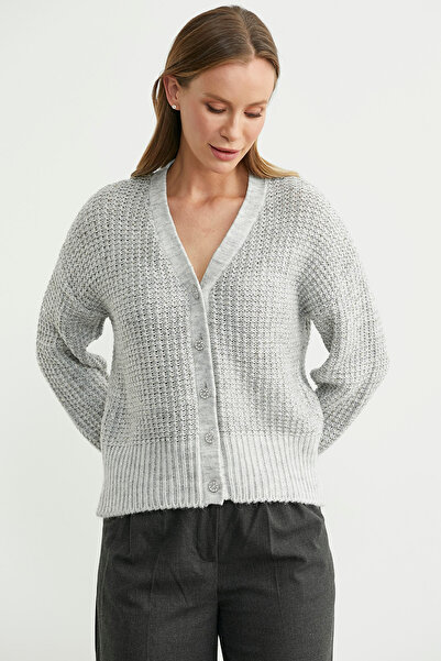 Sementa Payet Detaylı Yünlü Triko Hırka - Gri