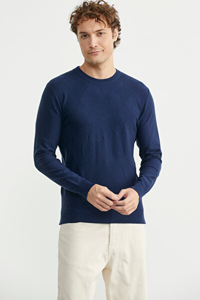 Sementa Baklava Motif Detailed Knitwear Sweater - Navy Blue