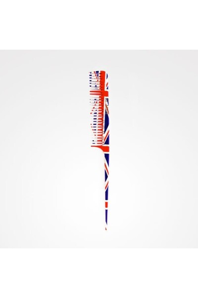 Zzmen Pieptene pentru tunsori bărbătești model „Rat Tail” - Union Jack - Pieptene Pin Tail nr. 07 -