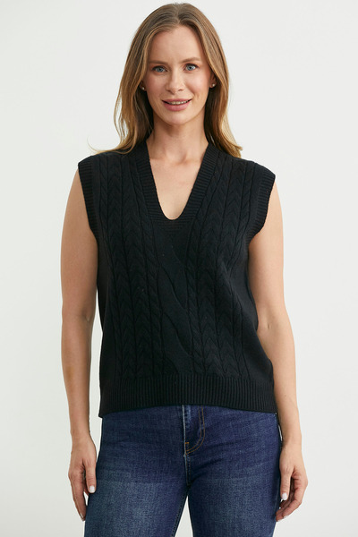 Sementa V-Neck Hair Knitwear Sweater - Black