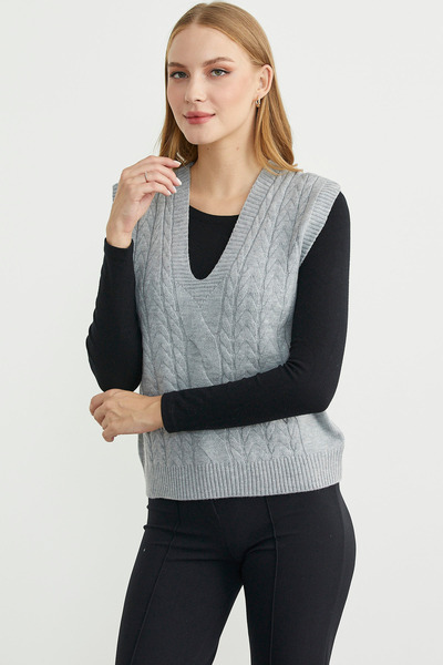 Sementa V-Neck Hair Knitwear Sweater - Gray