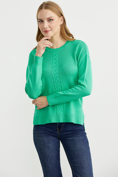 Sementa Pulover tricotat cu spate lung cu motiv - verde