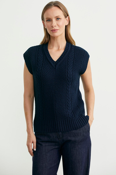 Sementa Wool V-Neck Knitwear Sweater - Navy Blue