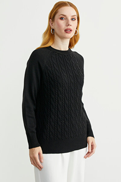 Sementa Patterned Circle Neck Knit Sweater - Black
