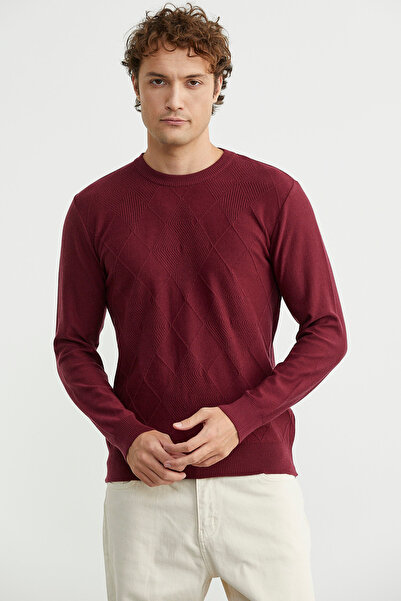 Sementa Baklava Motif Detailed Knitwear Sweater - Claret Red