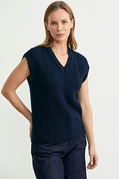 Sementa Wool V-Neck Knitwear Sweater - Navy Blue