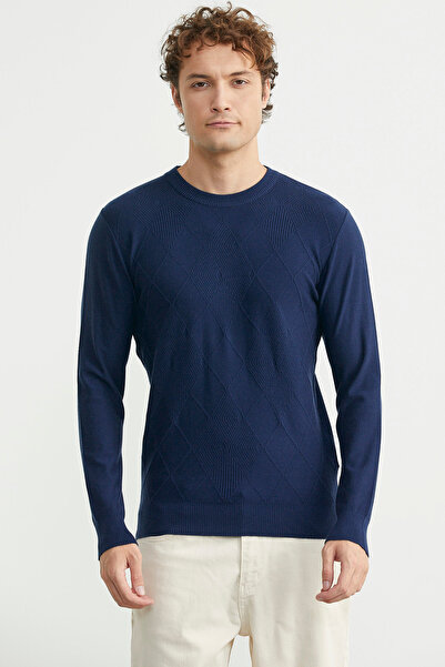 Sementa Baklava Motif Detailed Knitwear Sweater - Navy Blue