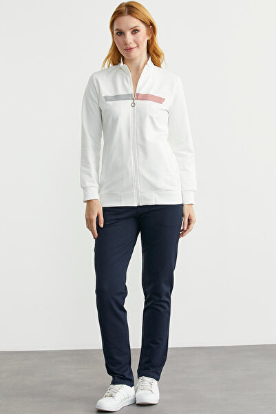 Sementa High Collar Zippered Tracksuit Set - Ecru