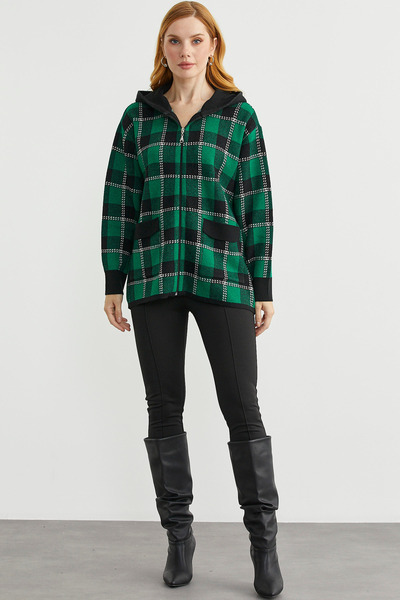 Sementa Πολύχρωμη καρό ζακέτα από μάλλινο πλεκτό - Μαύρο