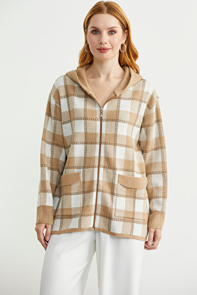 Sementa Cardigan colorat din tricotaj din lână în carouri - Camel