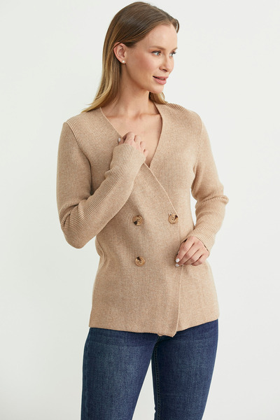 Sementa Masculine Double-Breasted Knitwear Jacket - Beige