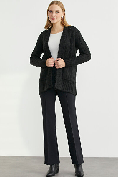 Sementa Cardigan tricotat cu buzunare cu motiv împletit - negru