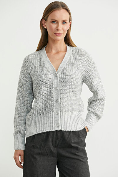 Sementa Payet Detaylı Yünlü Triko Hırka - Gri