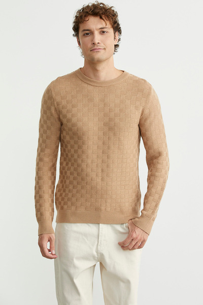 Sementa Patterned Crew Neck Knit Sweater - Beige