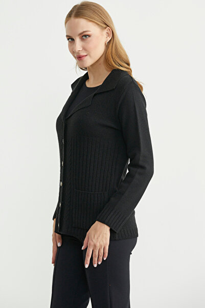 Sementa Вовняний трикотажний піджак з кишенями та ґудзиками - чорний